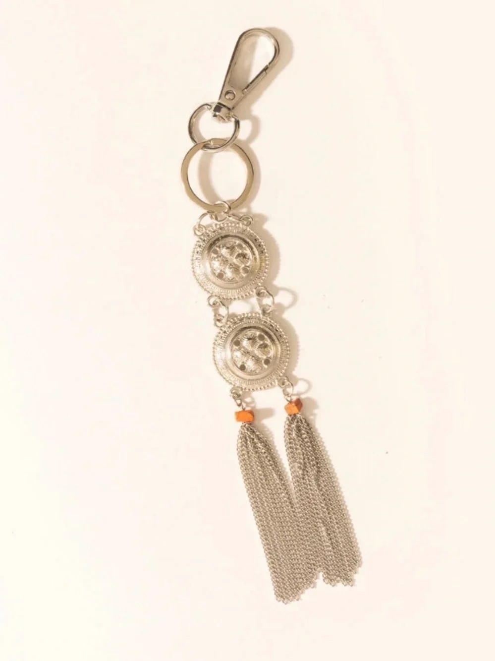 Western Bag Charm Silver Tassel Keychain Charm with Orange Accent
